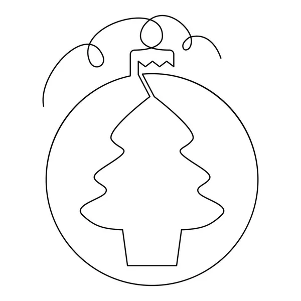 Bola Decoración Navidad Con Patrón Árbol Navidad Línea Continua Ilustración — Archivo Imágenes Vectoriales
