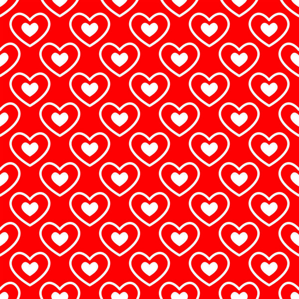 Seamless pattern of hearts. Vector illustration on a red background.