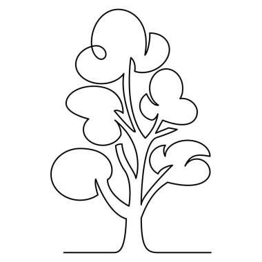 Ağaç, sürekli çizgi. Beyaz arkaplanda izole edilmiş vektör illüstrasyonu.
