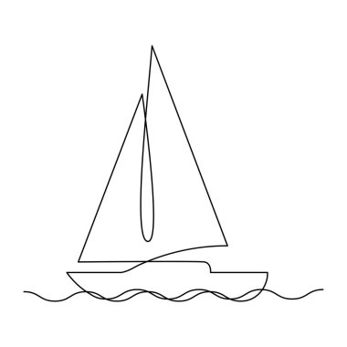 Yelkenli, sürekli hat. Beyaz arkaplanda izole edilmiş vektör illüstrasyonu.