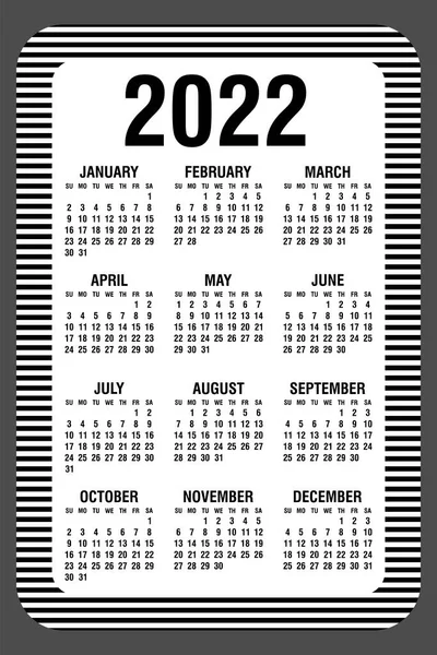 Calendario 2022 Anual Semana Comienza Domingo Ilustración Vectorial Diseño Blanco Gráficos vectoriales
