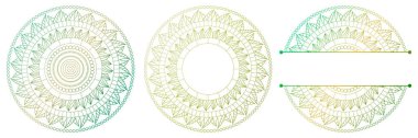 Çiçek mandalası seti. Kına Mehndi ya da dövme dekorasyonu için mandala şeklinde ayrık desen. Etnik oryantal tarzda dekoratif süsleme, vektör illüstrasyonu.