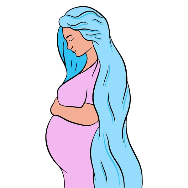 怀孕的女人在白色背景上孤立的手工绘制的矢量图 — 图库矢量图片