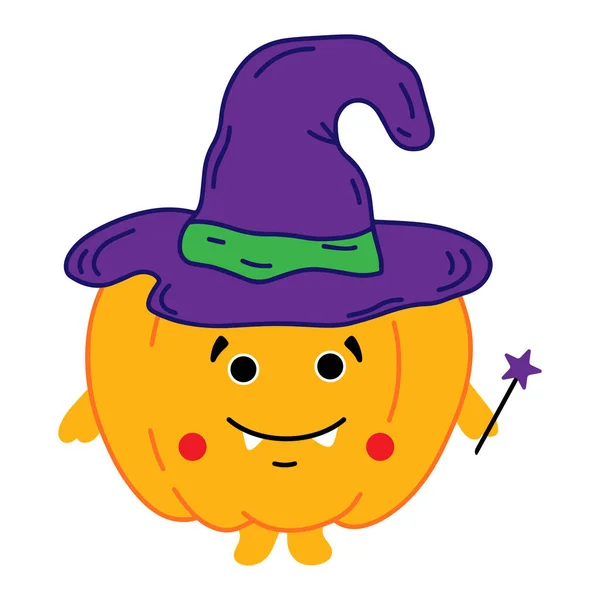 Linda Calabaza Dibujos Animados Feliz Estampado Halloween Ilustración Vectorial Aislada — Vector de stock