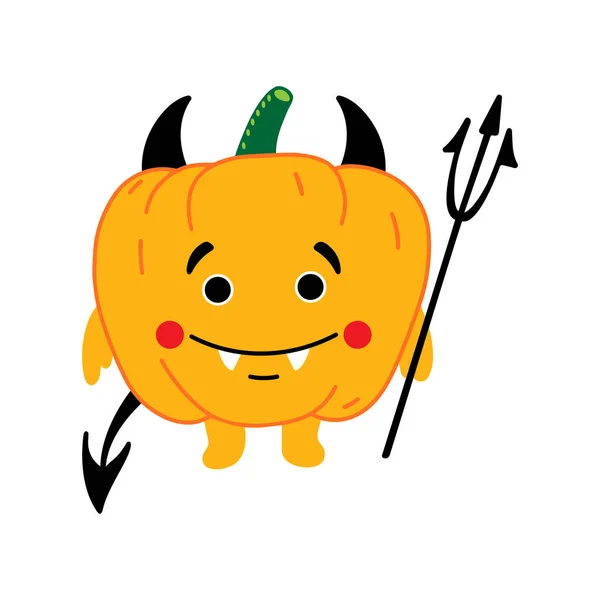 Carino Cartone Animato Zucca Buona Stampa Halloween Illustrazione Vettoriale Isolata — Vettoriale Stock