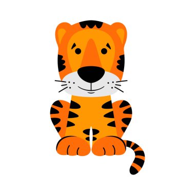 Tatlı kaplan. Beyaz arkaplanda izole edilmiş vektör çizimi. Çocuk yazdırma kavramı.