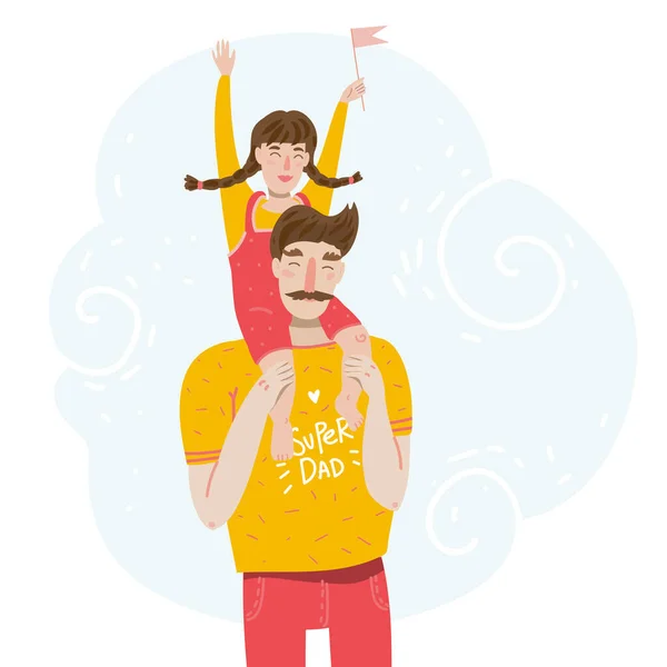 Father Daughter Little Daughter Piggy Back Ride Her Dad Good Royalty Free Stock Illustrations