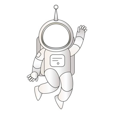 Beyaz uzay giysisi şablonu. Bir avatar ya da yüz portresi için büyük bir miğferi olan uzay giysisi. Astronot kıyafeti. Vektör çizimi izole edildi.