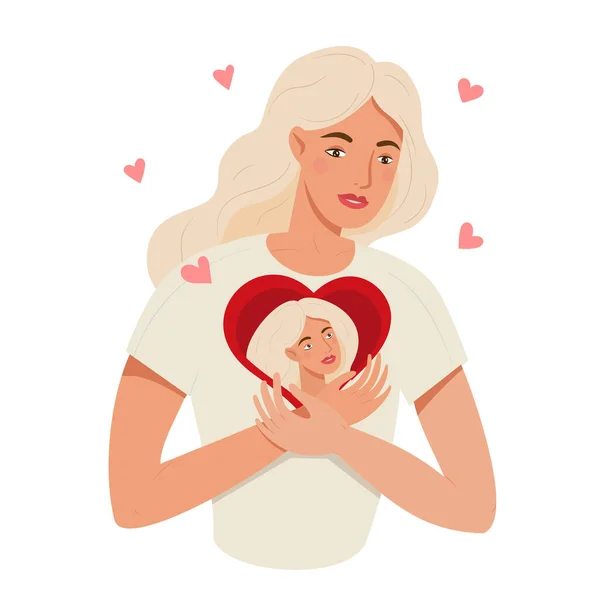 Αγαπήστε Τον Εαυτό Σας Και Την Έννοια Της Φροντίδας Γυναίκα — Διανυσματικό Αρχείο
