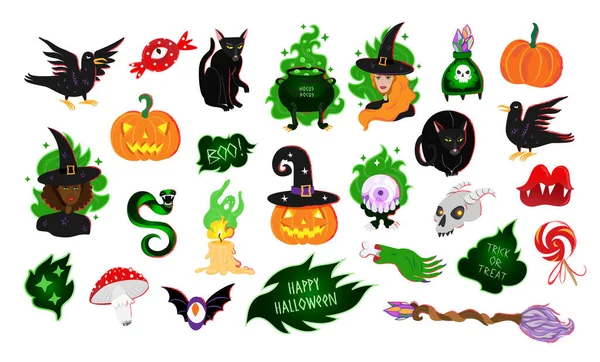 Σύνολο Διανυσματικών Εικονογραφήσεων Του Halloween Απόκριες Συλλογή Εικόνων Στυλ Κινουμένων — Φωτογραφία Αρχείου
