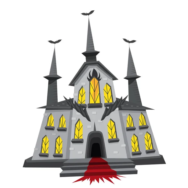 Castelo Assustador Halloween Ilustração Vetorial Estilo Cartoon Isolado Sobre Fundo —  Vetores de Stock
