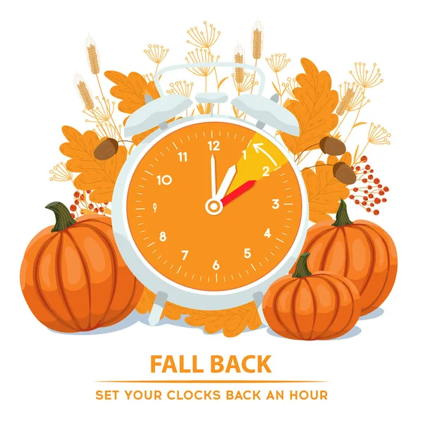 Daylight Saving Time Eindigt Concept Vector Illustratie Van Draaiende Wekker — Stockvector