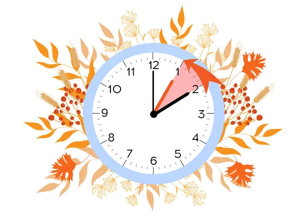 Horario Verano Termina Ilustración Vectorial Con Reloj Girando Una Hora — Archivo Imágenes Vectoriales