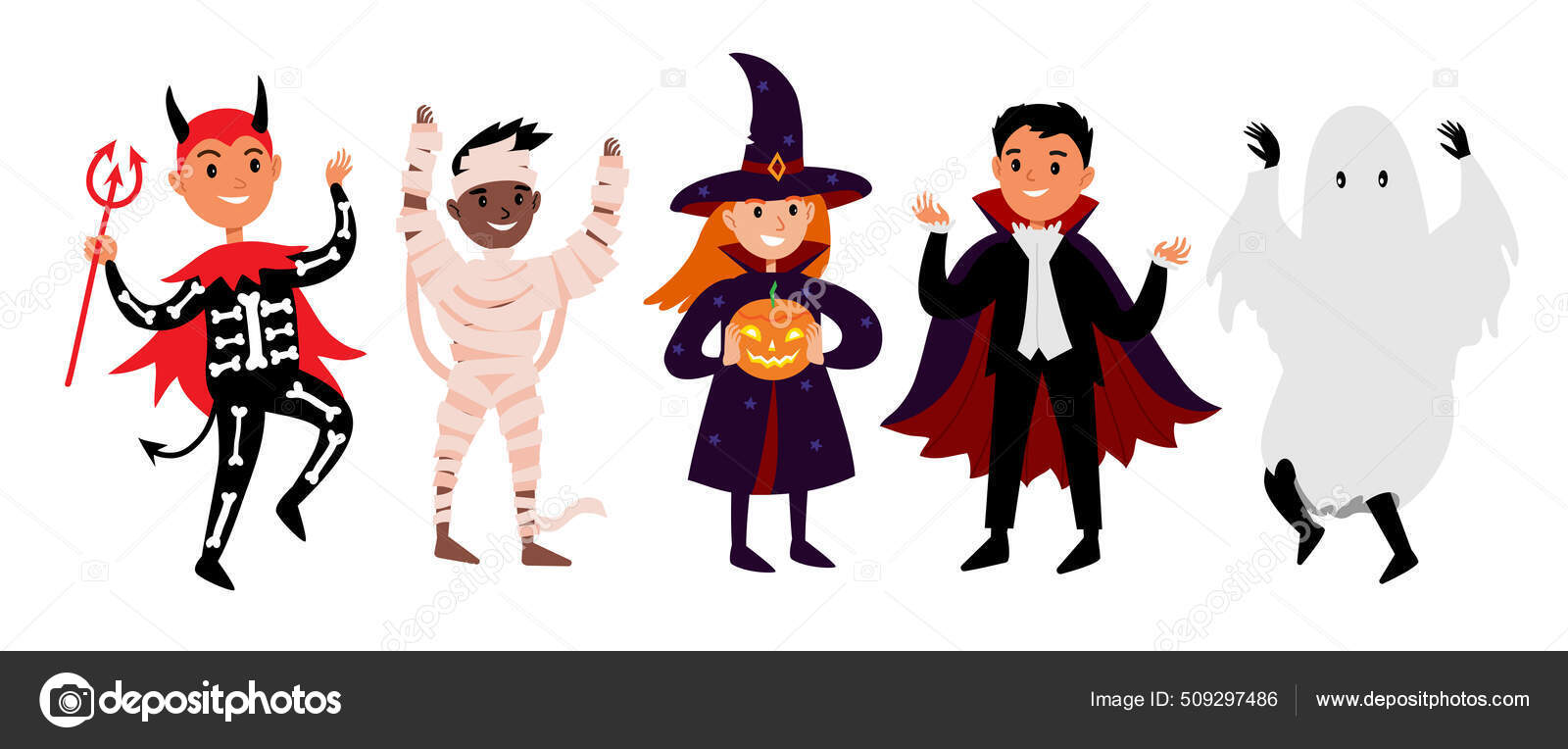 Halloween Characters Little Kids Festive Costumes Mummy Witch Pumpkin Ghost Stock Vector Image by ©TsarevaTsareva #509297486 Halloween Characters Little Kids Festive Costumes Mummy Witch Pumpkin Ghost Stock Vector Image by ©TsarevaTsareva #509297486