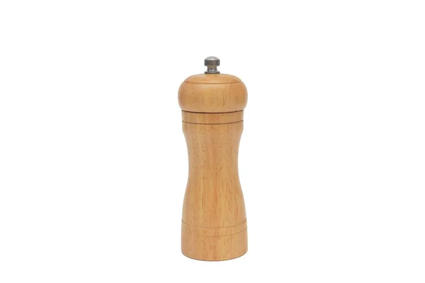 Biber ve tuz öğütmek için ahşap değirmeni. Beyaz arkaplanda izole.