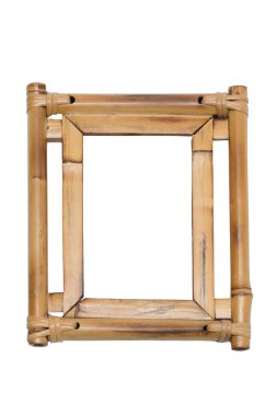 Doğal bambudan yapılmış boş bir çerçeve. Resim ya da fotoğrafçılık için bir model. Tasarım elemanı. Beyaz arkaplanda izole.