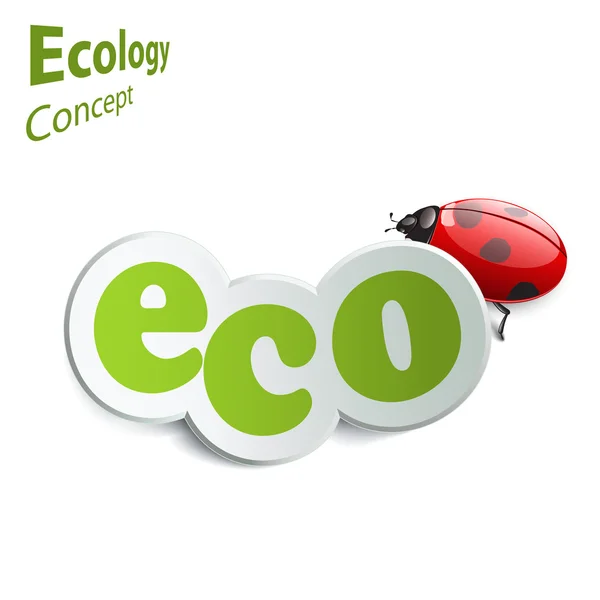 Eco-label with a ladybird in the background — Stock Vector