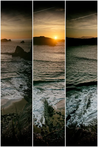 Collage aard, zonsondergang op het strand — Stockfoto