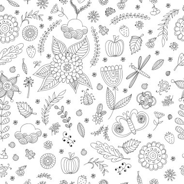 Desen soyut çiçekler ve böcekler