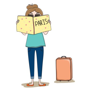  Paris'te kızla illüstrasyon