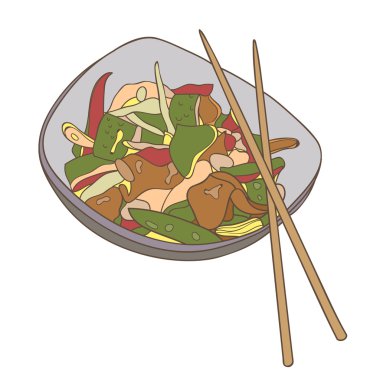 Asya yemeği ile illüstrasyon