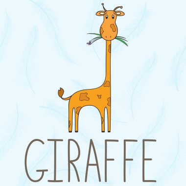 sevimli zürafa çim yeme ile illüstrasyon