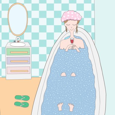 sevimli kız banyo ile illüstrasyon