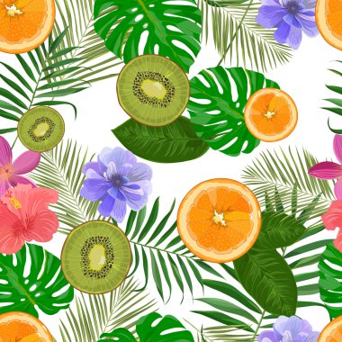 tropikal meyve ve yaprakları ile desen