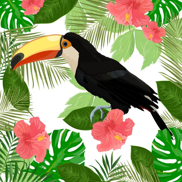 Illustration with toucan and flowers — Stock Vector