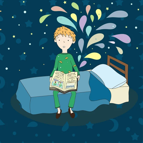 Küçük şirin çocuk kitap okuyor.