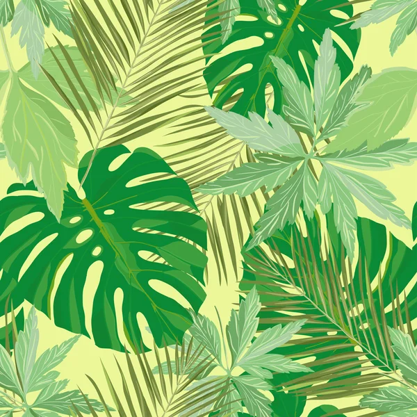 Seamless pattern with tropical green leaves — Stock Vector