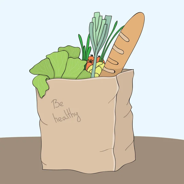 Illustration mit Papiertüte mit Lebensmitteln — Stockvektor