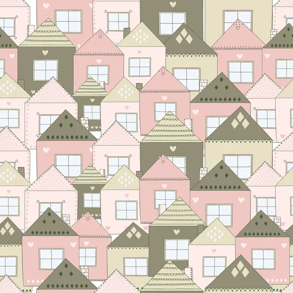Απρόσκοπτη μοτίβο με χαριτωμένα σπίτια — Διανυσματικό Αρχείο