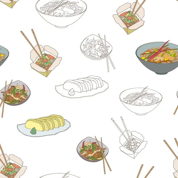 Bezešvé vzor s asijskými potravinami — Stockový vektor