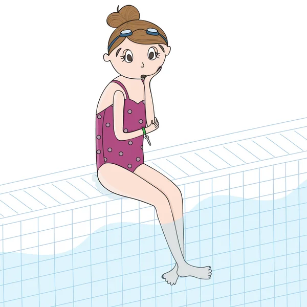 Linda chica en la piscina — Vector de stock