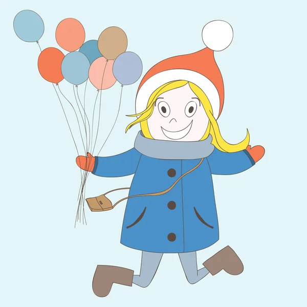 Linda chica con globos — Vector de stock