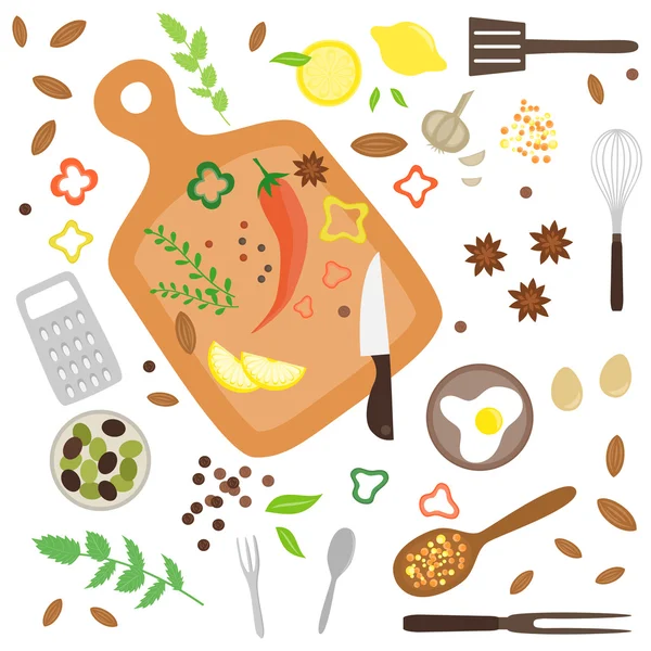 Lebensmittelstücke auf dem Tisch — Stockvektor