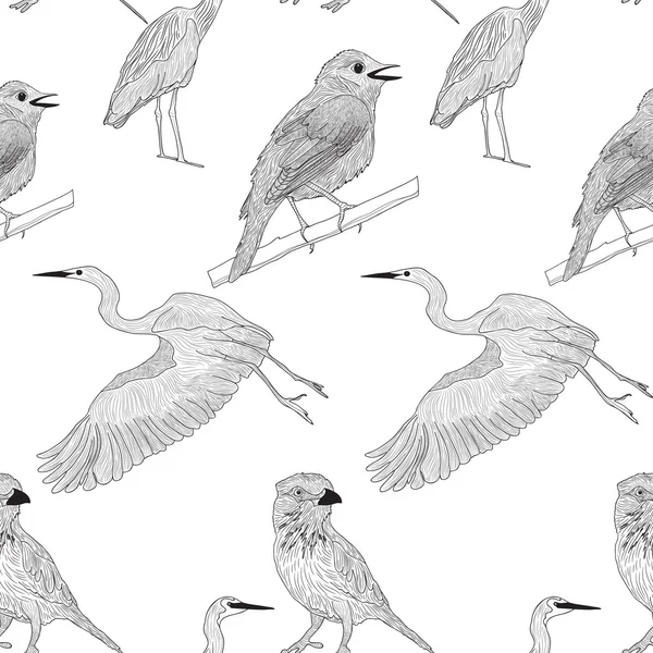 Бесшовный узор с графическими птицами — стоковый вектор