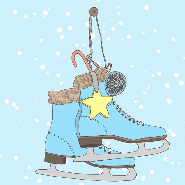 Illustratie met schaatsen op achtergrond — Stockvector