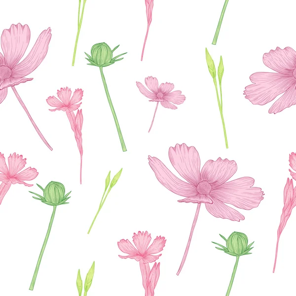 Motif sans couture avec des fleurs graphiques — Image vectorielle