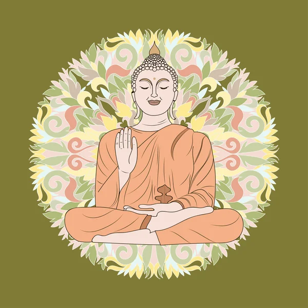 Illustration mit Buddha im Hintergrund — Stockvektor