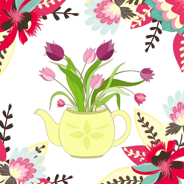 फूलों के साथ चाय के साथ चित्रण — स्टॉक वेक्टर