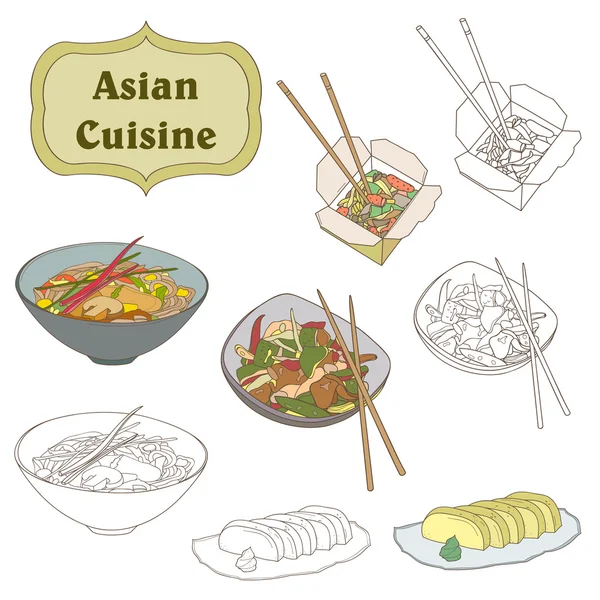 Conjunto con alimentos asiáticos — Vector de stock