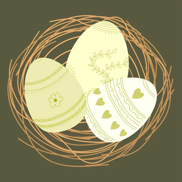 Ilustración con huevos en el nido — Vector de stock