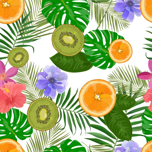 Muster mit tropischen Früchten und Blättern — Stockvektor