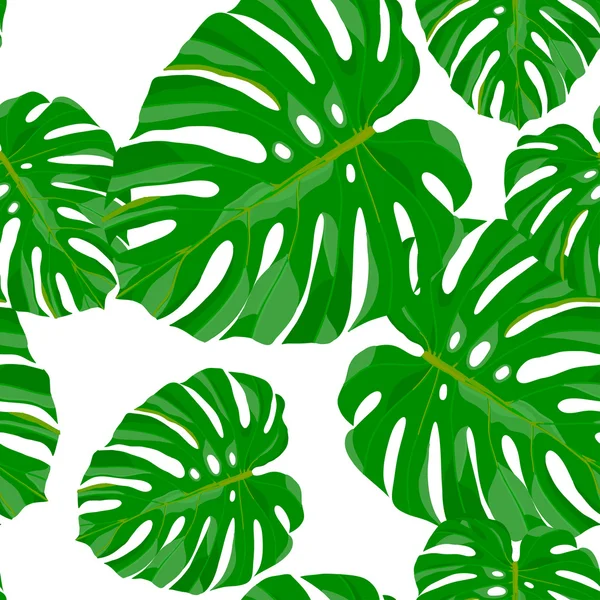 Pattern with tropical green leaves — Stock Vector