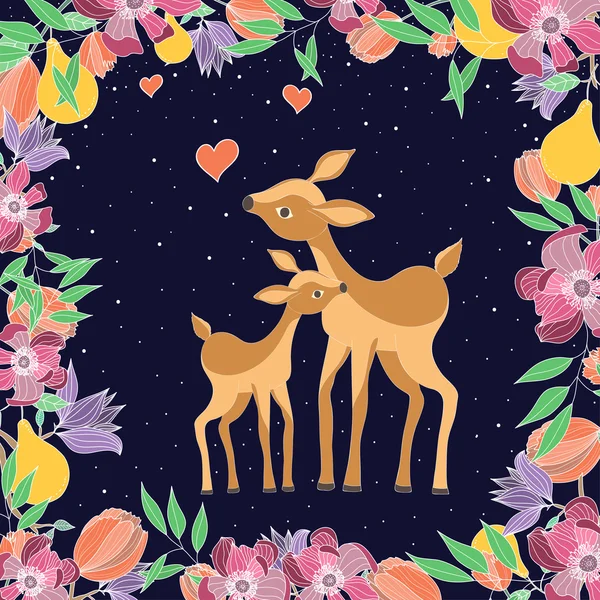 2 つのかわいい鹿: 母親と赤ちゃん — ストックベクタ