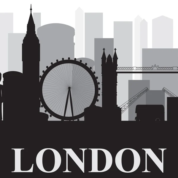 Silhouette Londres skyline noir et blanc — Image vectorielle