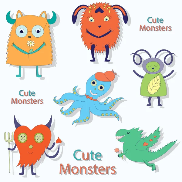 Kinder mit niedlichen Monstern — Stockvektor