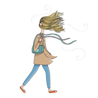  rüzgarlı bir gün adlı kızla illüstrasyon